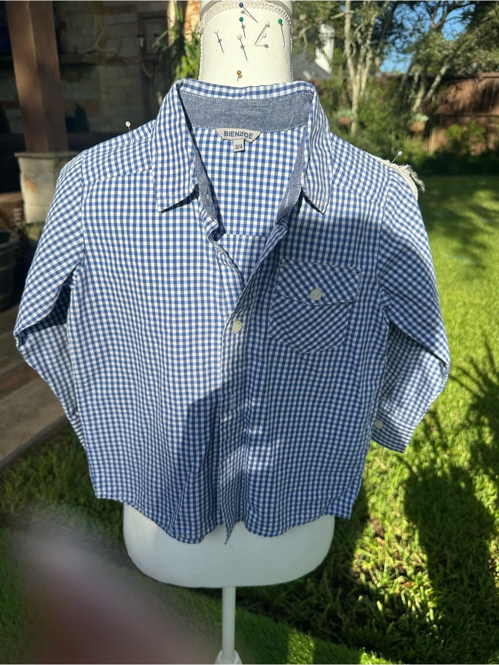 Blue Gingham Button-Down Shirt for Kids